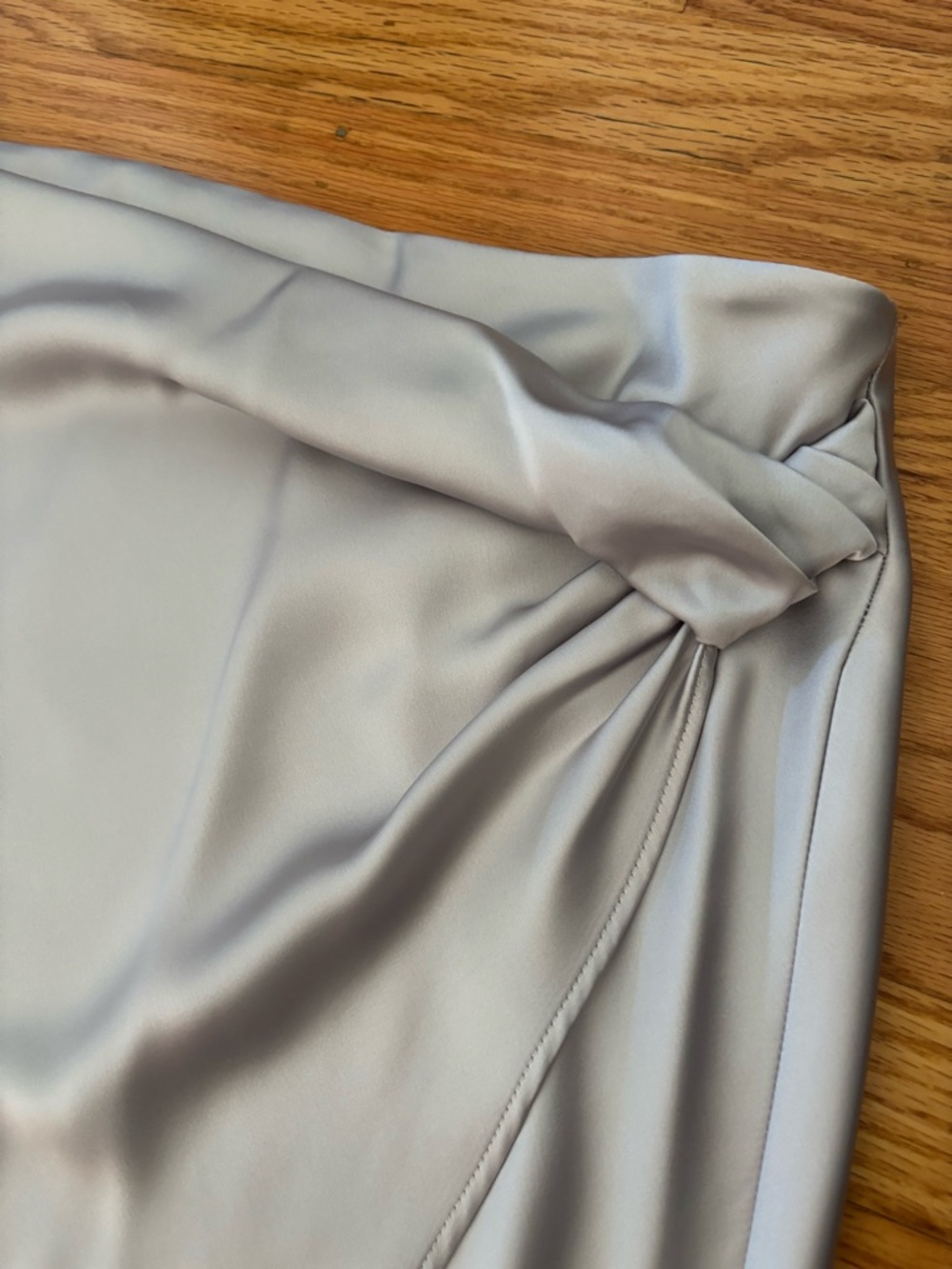 Zara Satin Light Gray Twist Detail Skirt in size Large